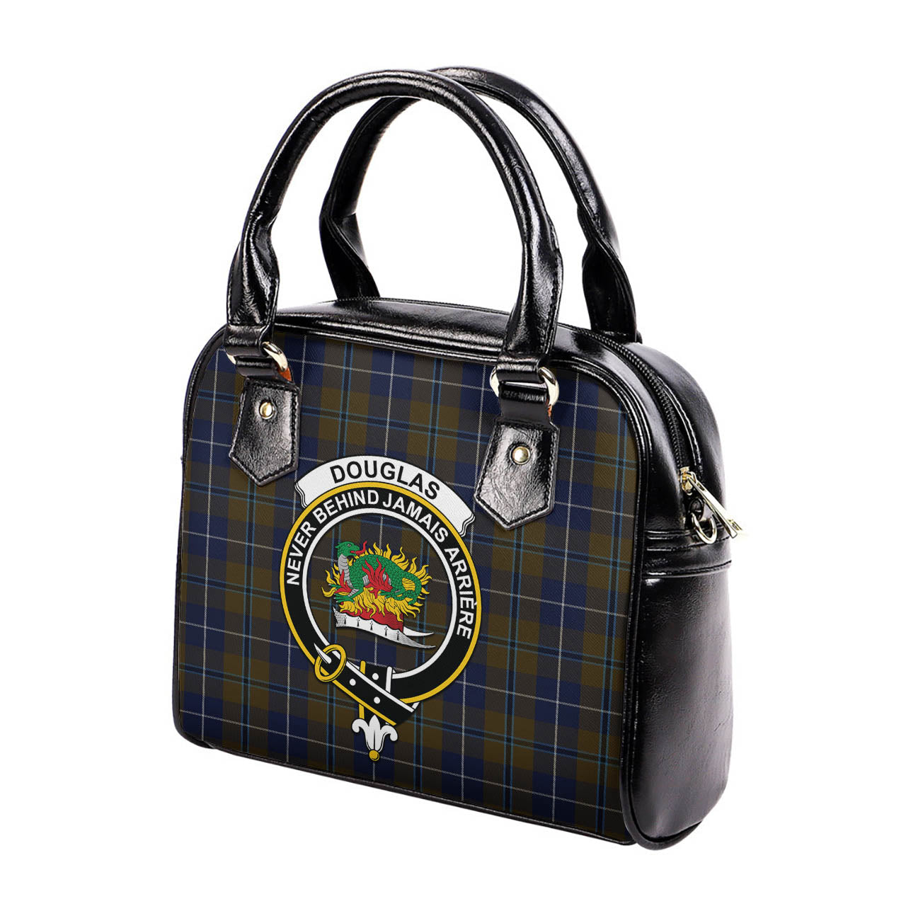 Douglas Brown Tartan Shoulder Handbags with Family Crest - Tartanvibesclothing