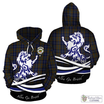 Douglas Brown Tartan Hoodie with Alba Gu Brath Regal Lion Emblem