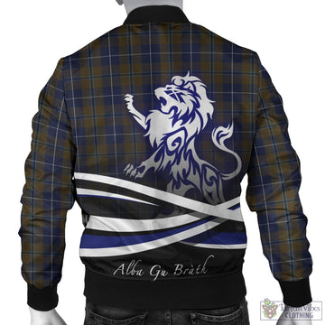 Douglas Brown Tartan Bomber Jacket with Alba Gu Brath Regal Lion Emblem