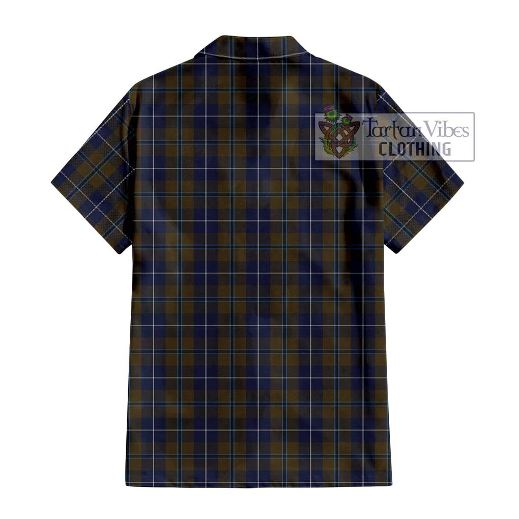 Douglas Brown Tartan Short Sleeve Button Shirt with Family Crest DNA In Me Style - Tartanvibesclothing Shop