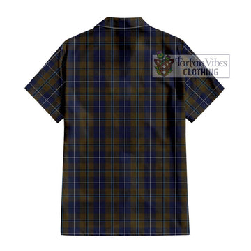 Douglas Brown Tartan Short Sleeve Button Shirt with Family Crest DNA In Me Style