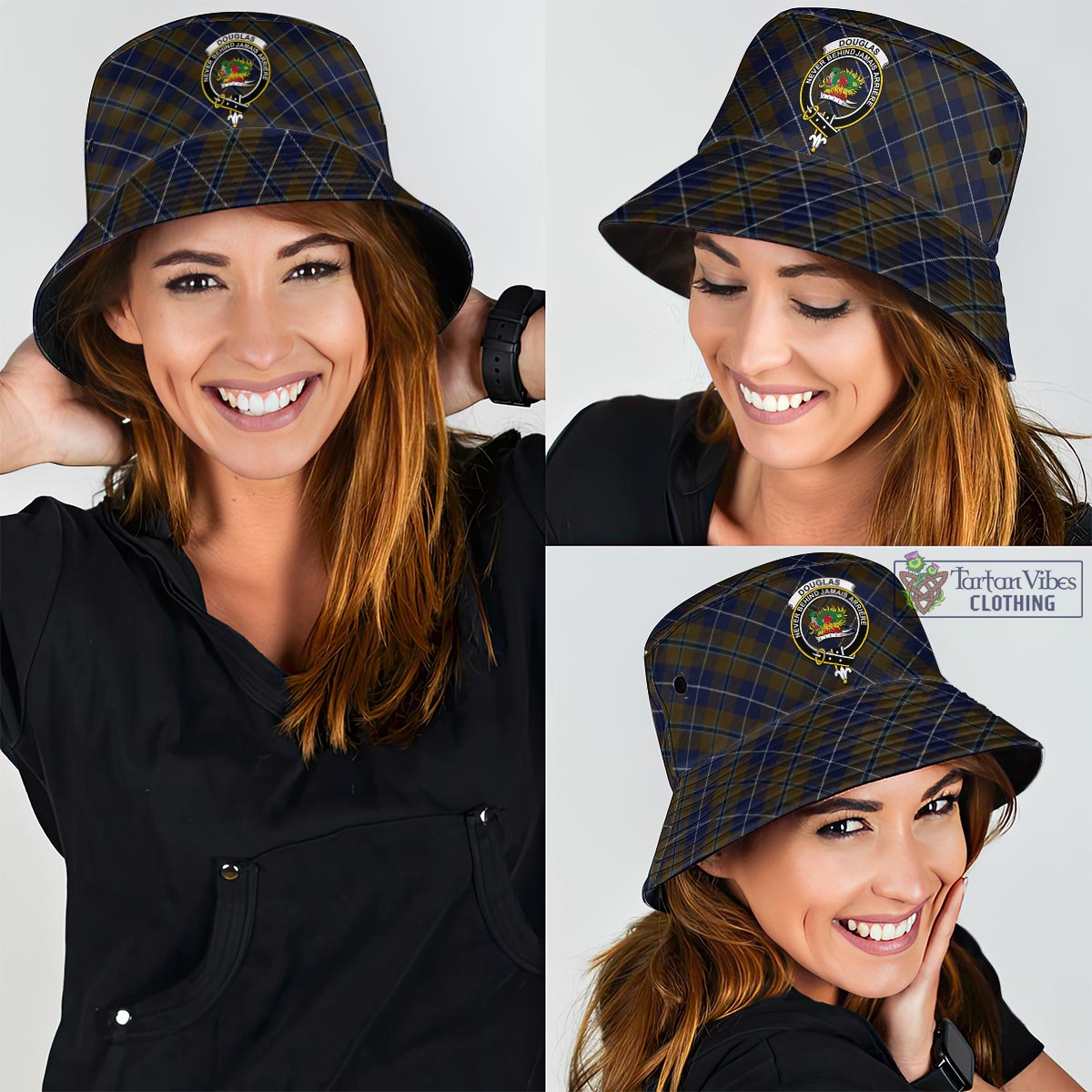 Tartan Vibes Clothing Douglas Brown Tartan Bucket Hat with Family Crest