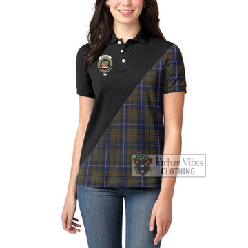 Douglas Brown Tartan Women's Polo Shirt with Family Crest and Military Logo Style