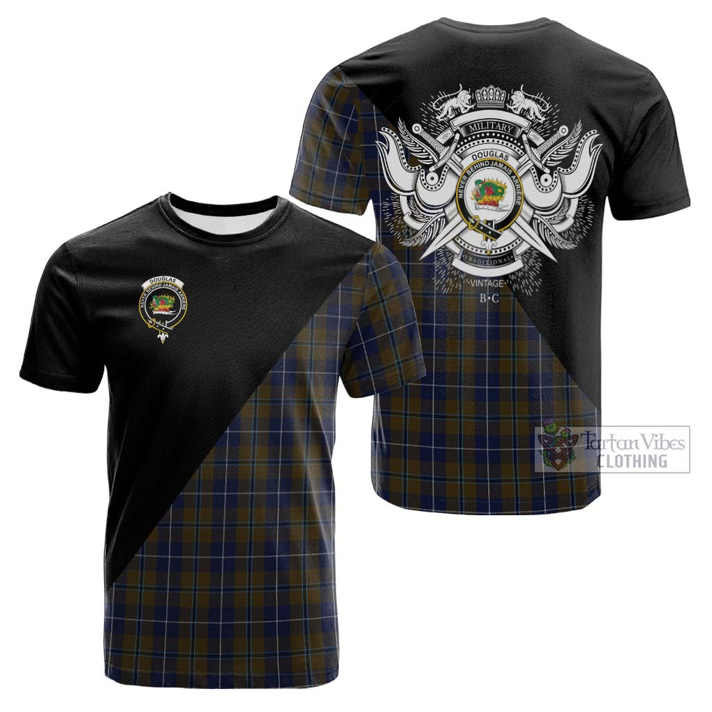 Tartan Vibes Clothing Douglas Brown Tartan Cotton T-shirt with Family Crest and Military Logo Style