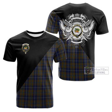 Douglas Brown Tartan Cotton T-shirt with Family Crest and Military Logo Style