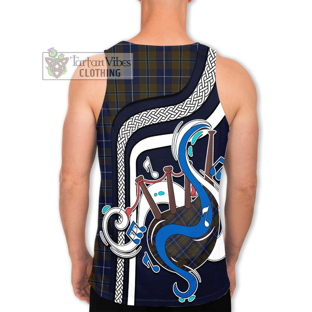 Douglas Brown Tartan Men's Tank Top with Epic Bagpipe Style - Tartanvibesclothing Shop