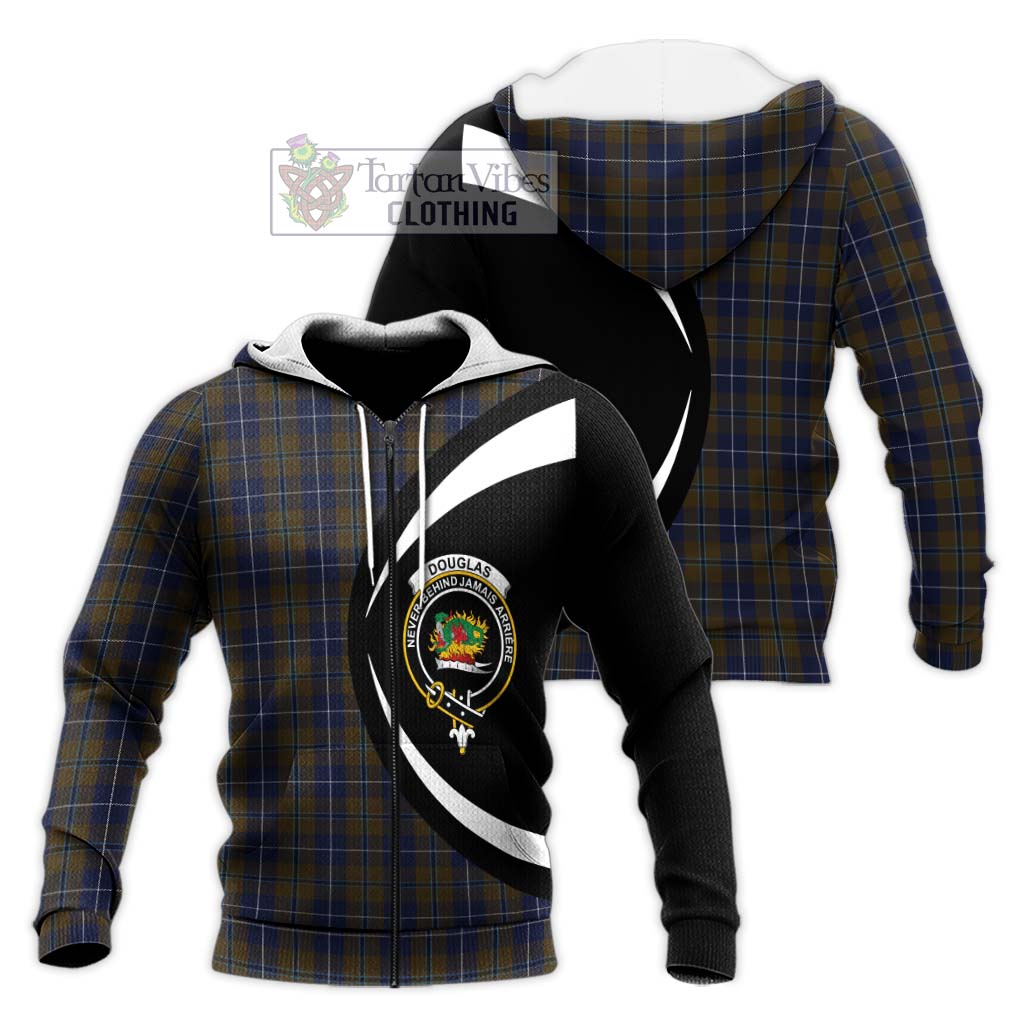 Douglas Brown Tartan Knitted Hoodie with Family Crest Circle Style Unisex Knitted Zip Hoodie - Tartan Vibes Clothing