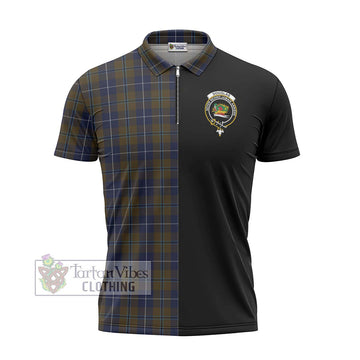 Douglas Brown Tartan Zipper Polo Shirt with Family Crest and Half Of Me Style