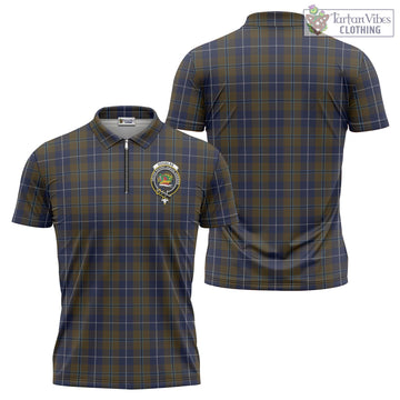 Douglas Brown Tartan Zipper Polo Shirt with Family Crest