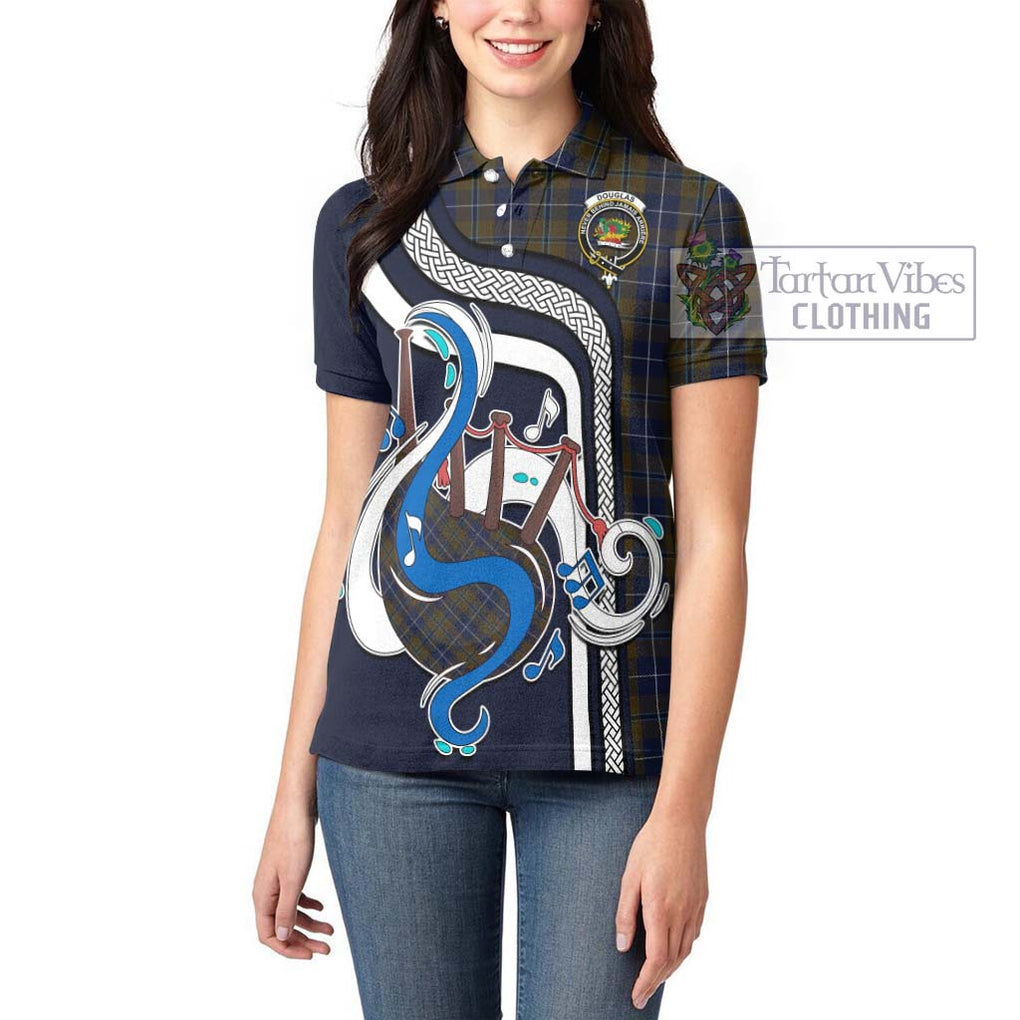 Douglas Brown Tartan Women's Polo Shirt with Epic Bagpipe Style - Tartanvibesclothing Shop