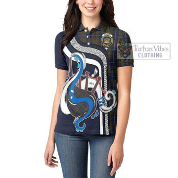 Douglas Brown Tartan Women's Polo Shirt with Epic Bagpipe Style