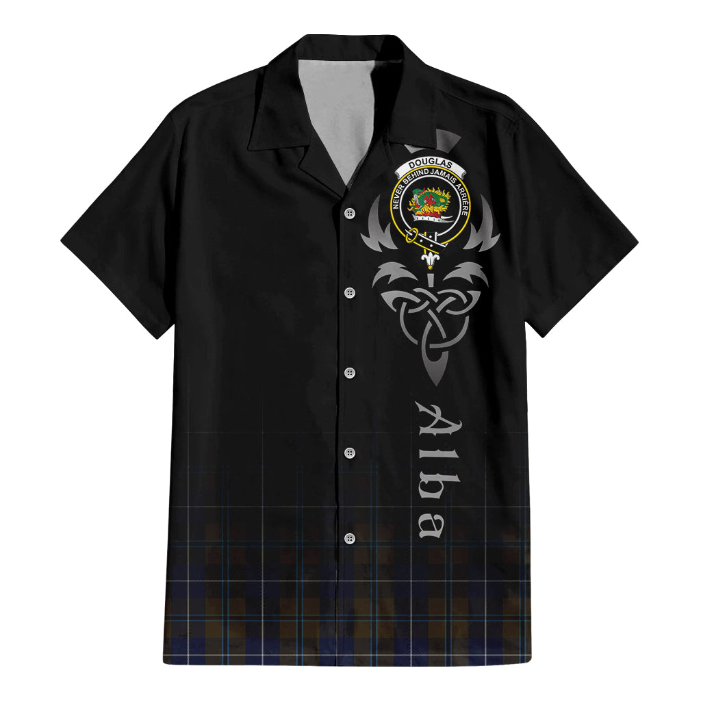 Tartan Vibes Clothing Douglas Brown Tartan Short Sleeve Button Up Featuring Alba Gu Brath Family Crest Celtic Inspired