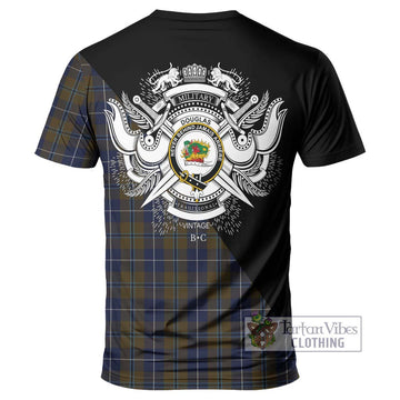 Douglas Brown Tartan T-Shirt with Family Crest and Military Logo Style