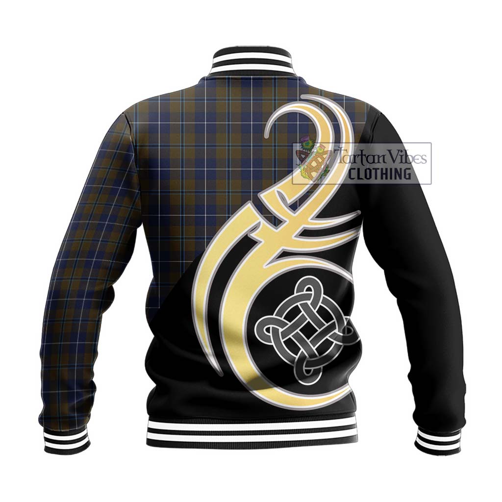 Douglas Brown Tartan Baseball Jacket with Family Crest and Celtic Symbol Style - Tartan Vibes Clothing