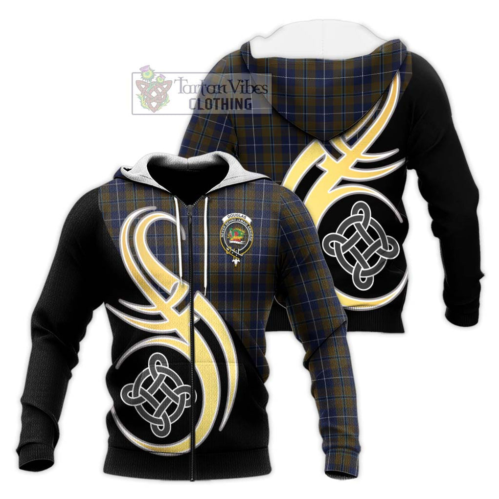 Douglas Brown Tartan Knitted Hoodie with Family Crest and Celtic Symbol Style Unisex Knitted Zip Hoodie - Tartan Vibes Clothing