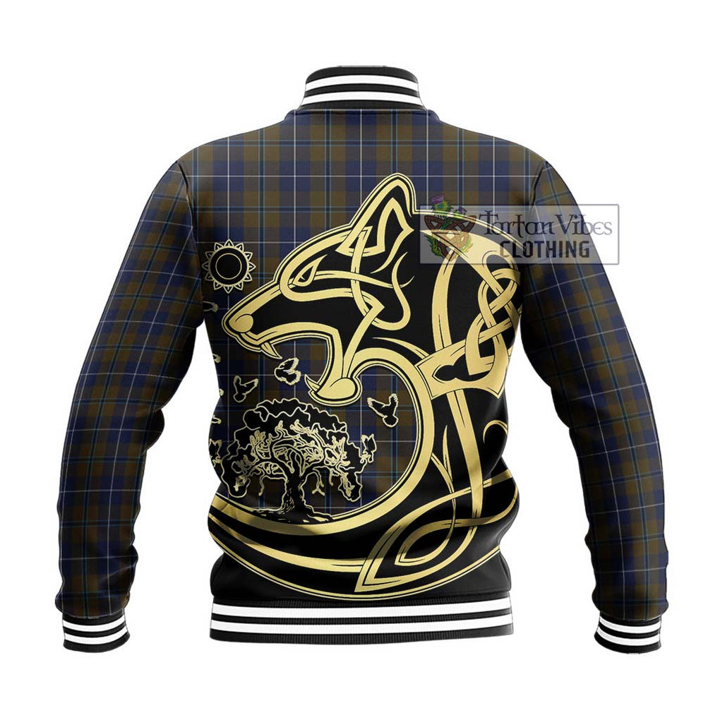 Douglas Brown Tartan Baseball Jacket with Family Crest Celtic Wolf Style - Tartan Vibes Clothing