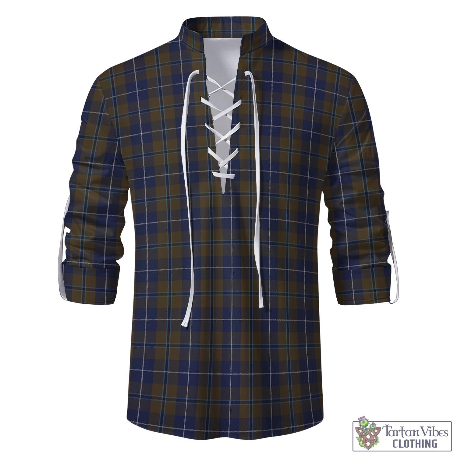 Tartan Vibes Clothing Douglas Brown Tartan Men's Scottish Traditional Jacobite Ghillie Kilt Shirt