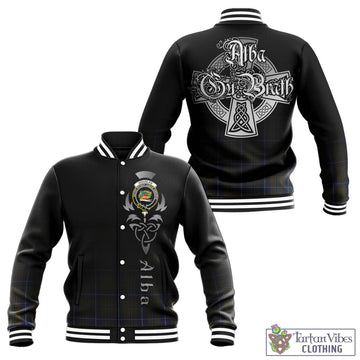 Douglas Brown Tartan Baseball Jacket Featuring Alba Gu Brath Family Crest Celtic Inspired