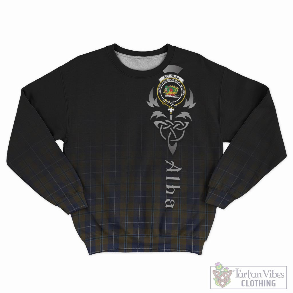 Tartan Vibes Clothing Douglas Brown Tartan Sweatshirt Featuring Alba Gu Brath Family Crest Celtic Inspired