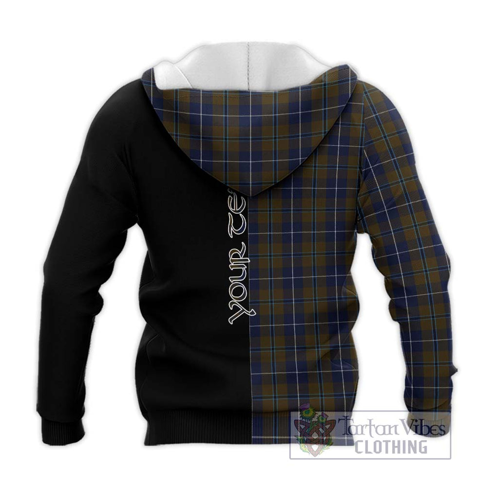 Douglas Brown Tartan Knitted Hoodie with Family Crest and Half Of Me Style - Tartanvibesclothing Shop