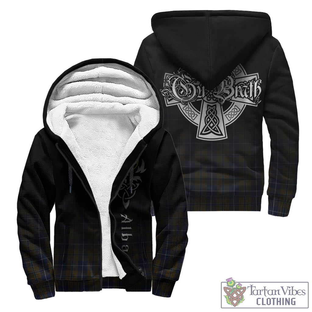 Tartan Vibes Clothing Douglas Brown Tartan Sherpa Hoodie Featuring Alba Gu Brath Family Crest Celtic Inspired