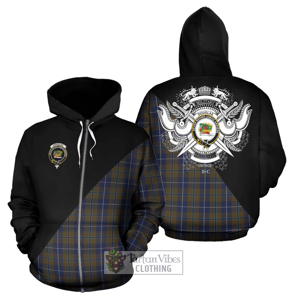 Douglas Brown Tartan Hoodie with Family Crest and Military Logo Style - Tartanvibesclothing Shop