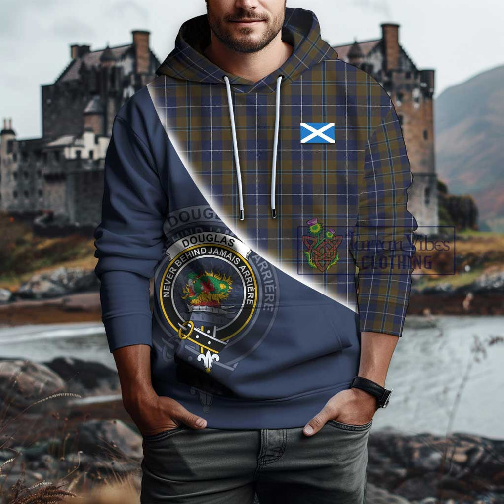 Douglas Brown Tartan Hoodie with Personalised National Flag and Family Crest Half Style - Tartanvibesclothing Shop