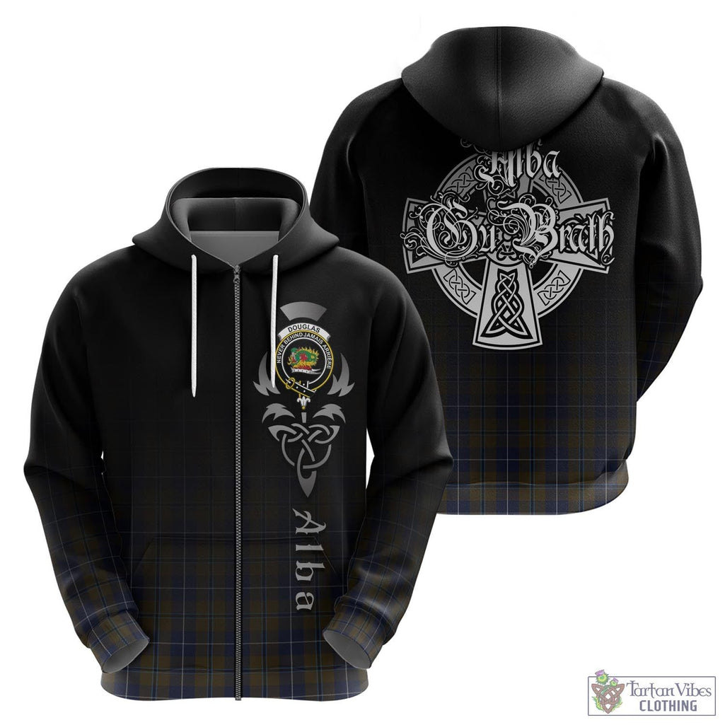 Tartan Vibes Clothing Douglas Brown Tartan Hoodie Featuring Alba Gu Brath Family Crest Celtic Inspired