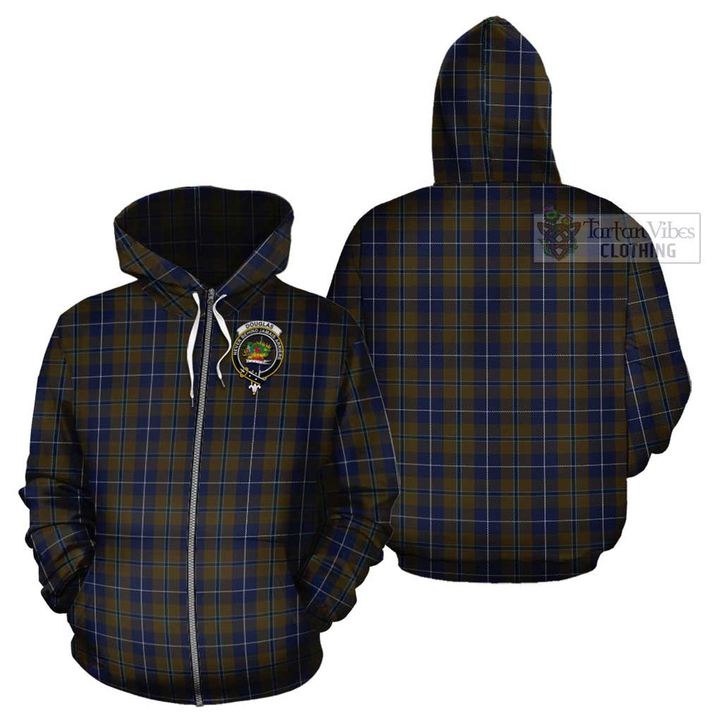 Douglas Brown Tartan Cotton Hoodie with Family Crest Zip Hoodie - Tartan Vibes Clothing