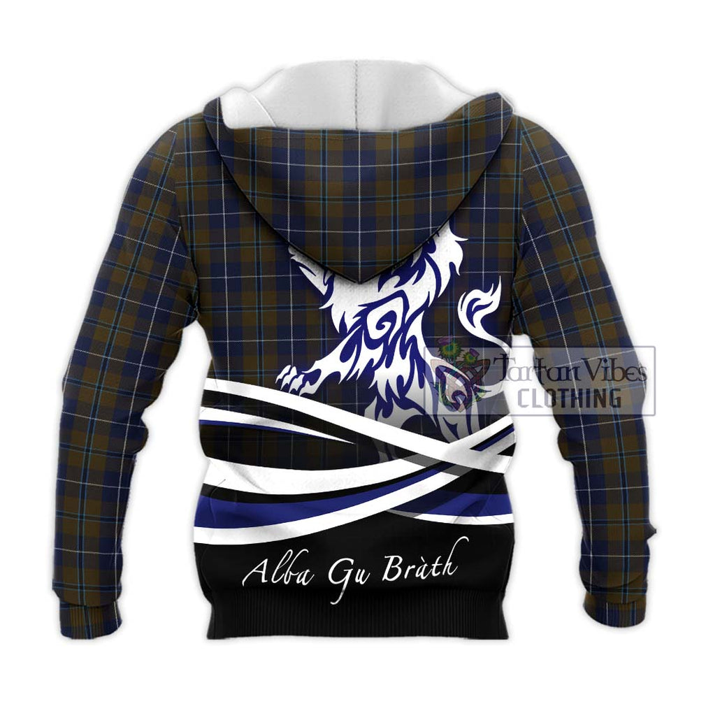 Douglas Brown Tartan Knitted Hoodie with Alba Gu Brath Regal Lion Emblem - Tartanvibesclothing Shop