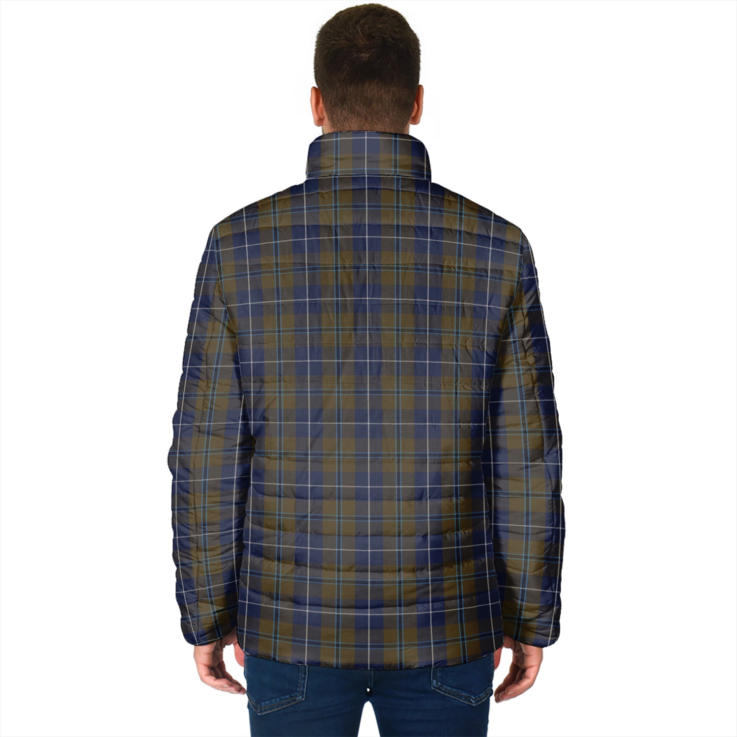 Douglas Brown Tartan Padded Jacket with Family Crest - Tartan Vibes Clothing