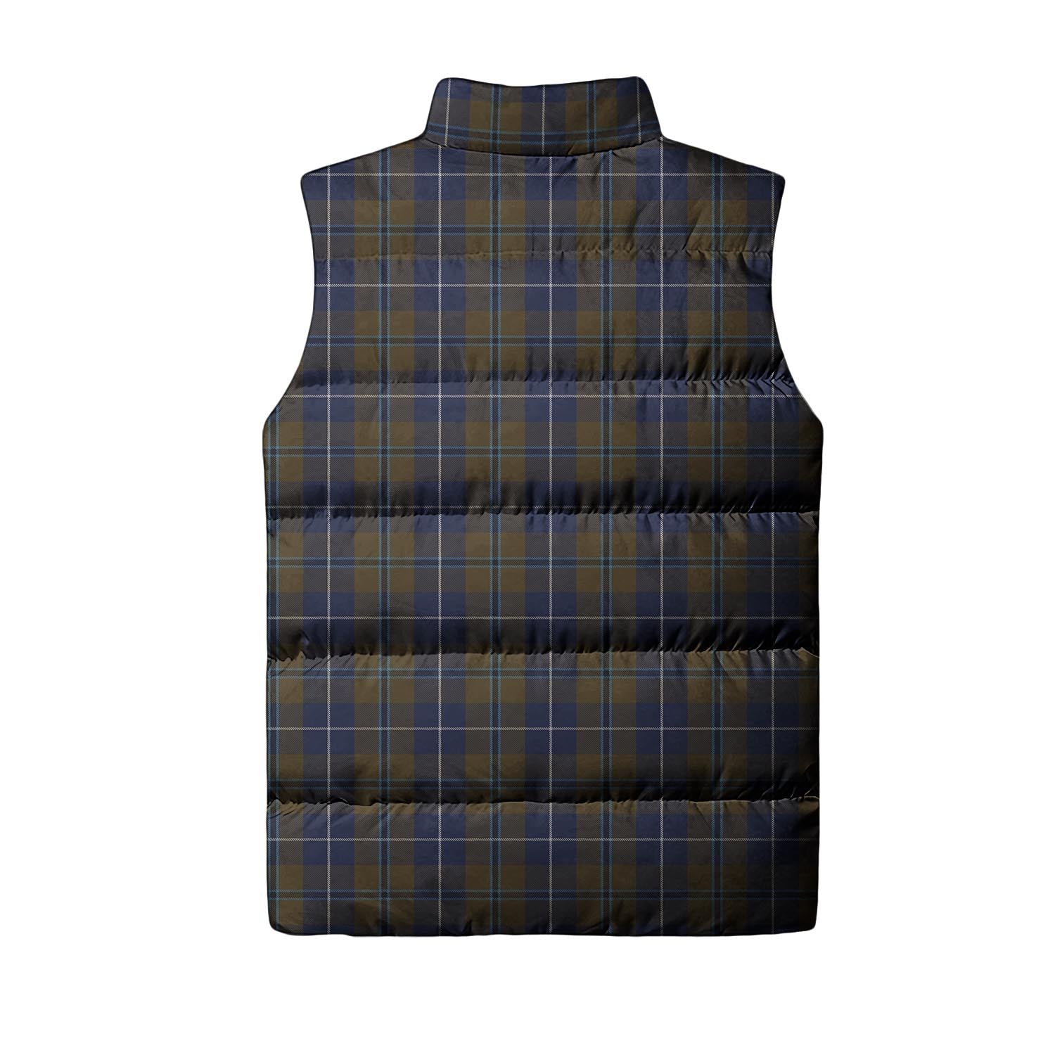 Douglas Brown Tartan Sleeveless Puffer Jacket with Family Crest - Tartanvibesclothing