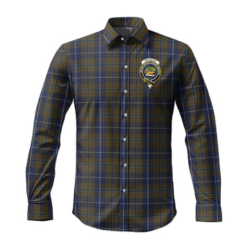 Douglas Brown Tartan Long Sleeve Button Up Shirt with Family Crest