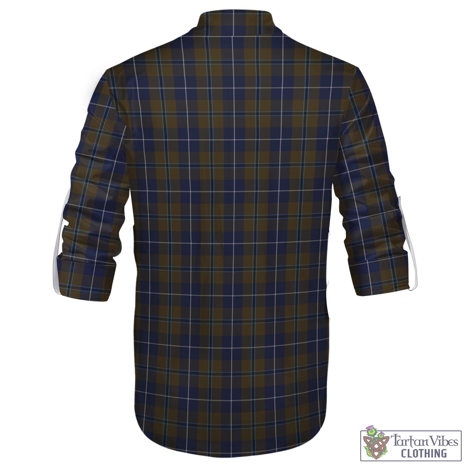 Tartan Vibes Clothing Douglas Brown Tartan Men's Scottish Traditional Jacobite Ghillie Kilt Shirt with Family Crest