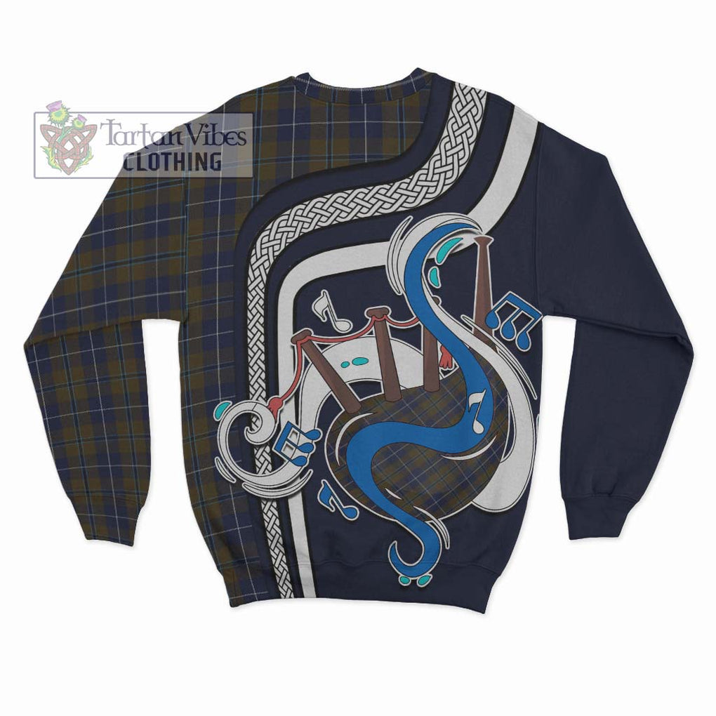 Douglas Brown Tartan Sweatshirt with Epic Bagpipe Style - Tartanvibesclothing Shop