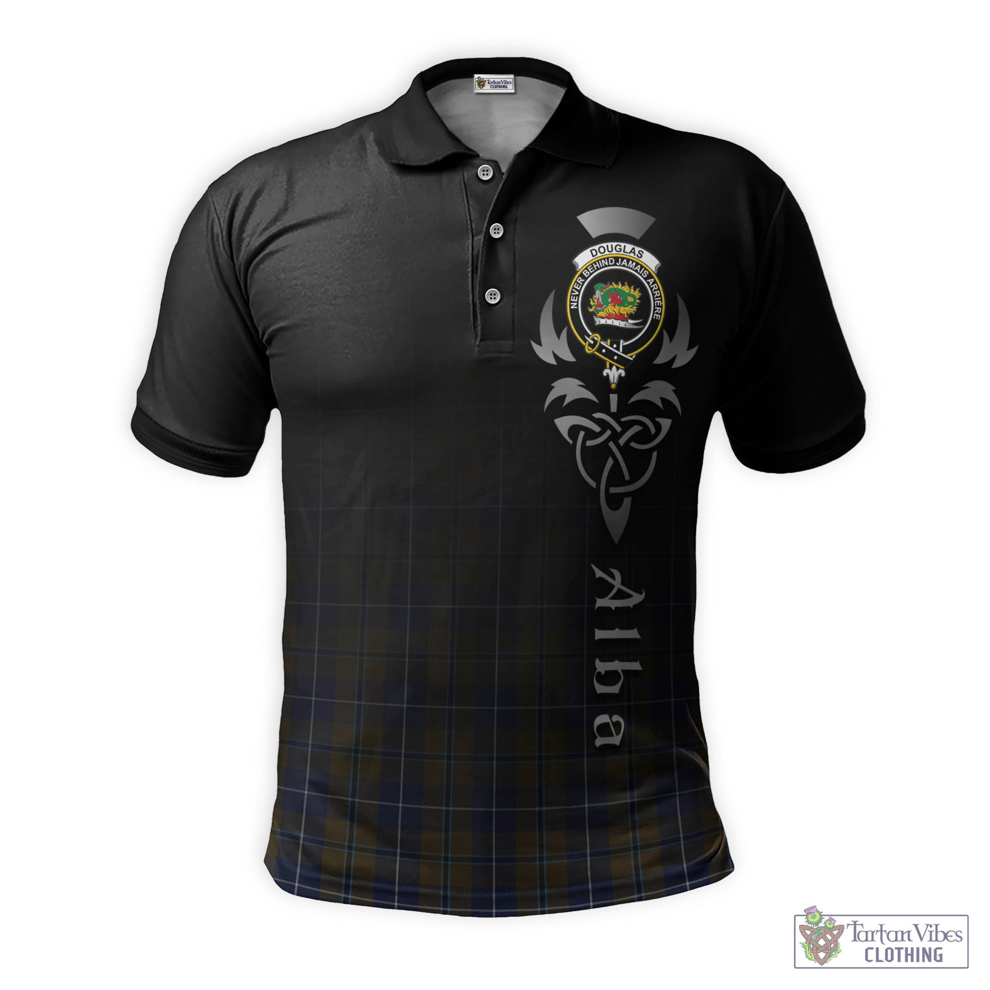 Tartan Vibes Clothing Douglas Brown Tartan Polo Shirt Featuring Alba Gu Brath Family Crest Celtic Inspired