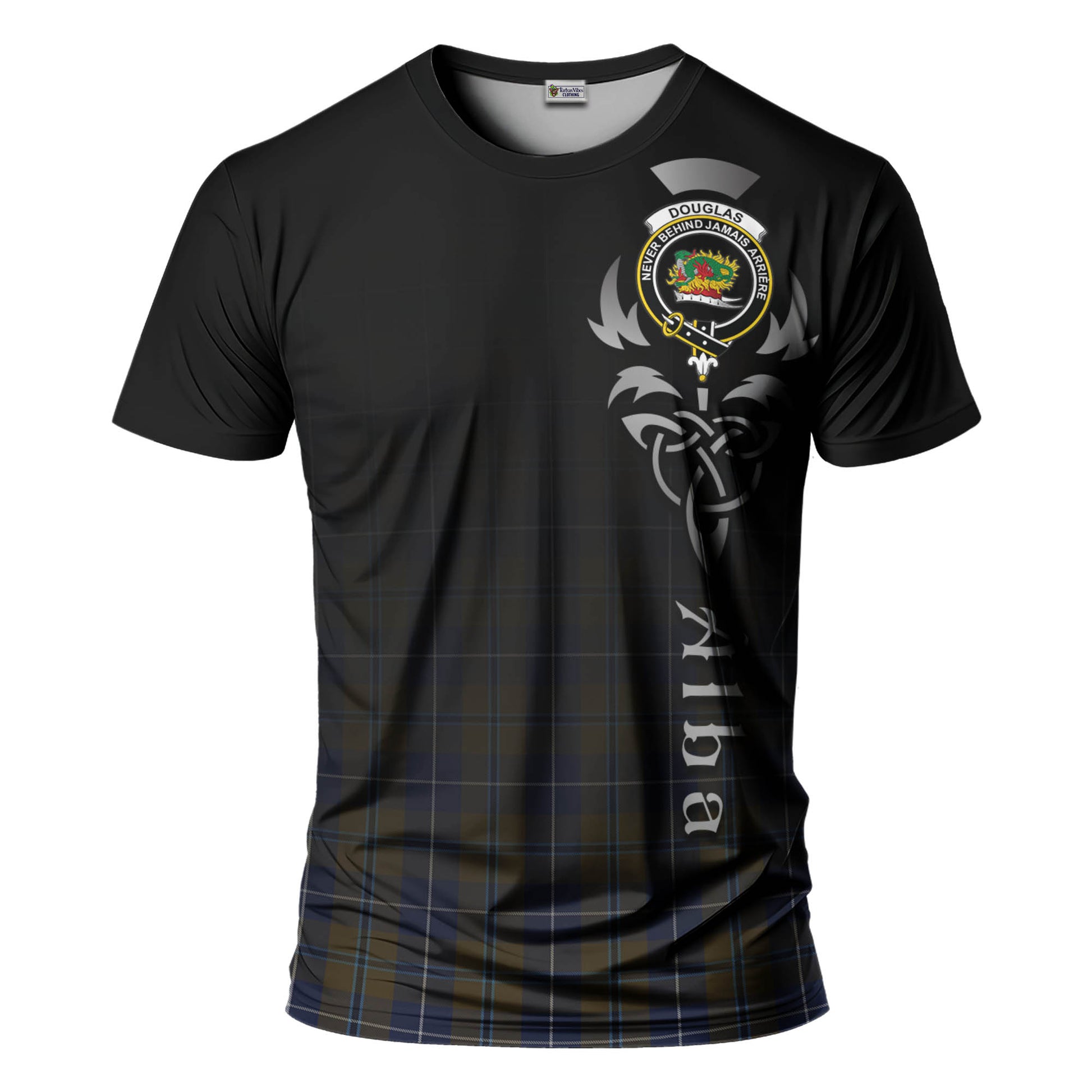 Tartan Vibes Clothing Douglas Brown Tartan T-Shirt Featuring Alba Gu Brath Family Crest Celtic Inspired