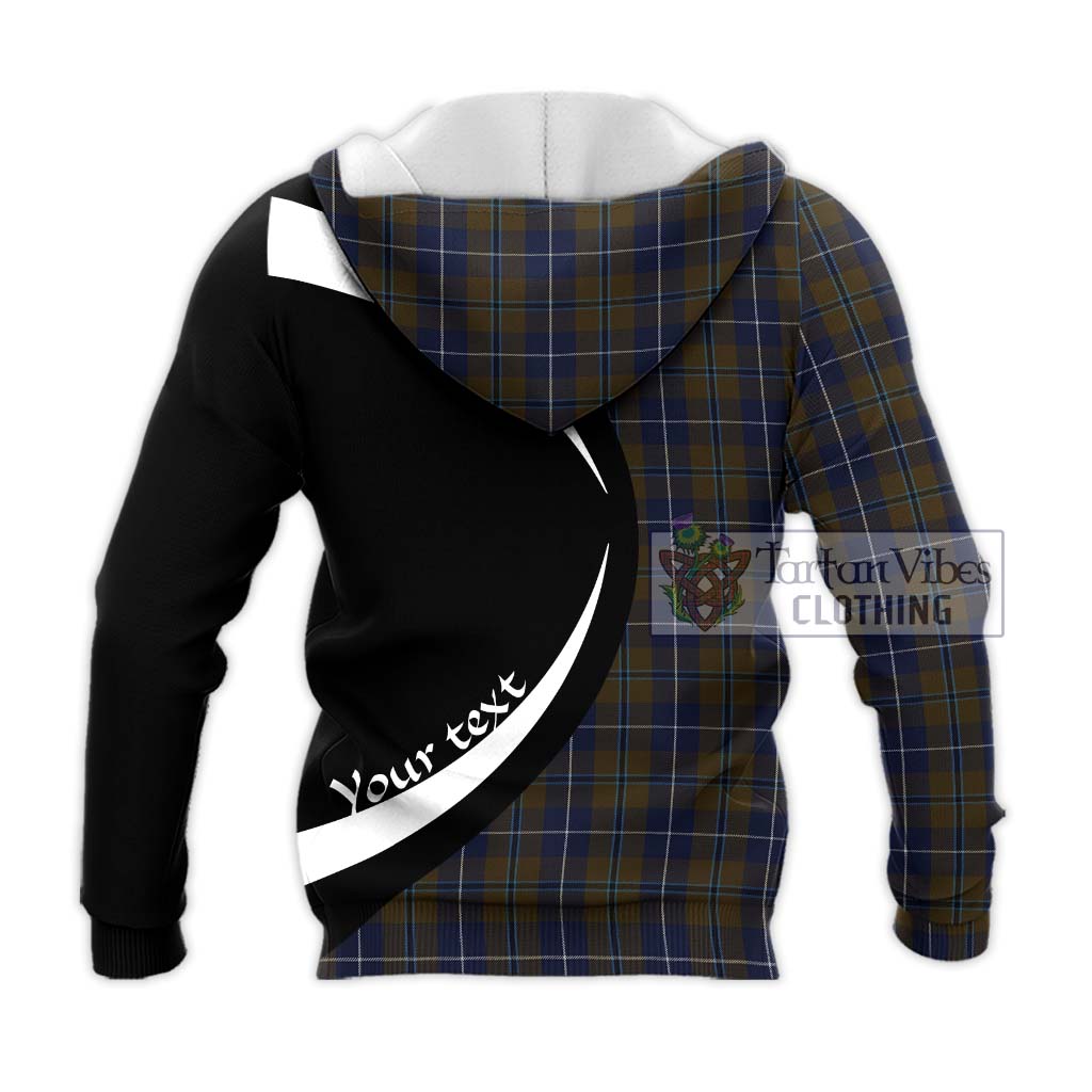 Douglas Brown Tartan Knitted Hoodie with Family Crest Circle Style - Tartan Vibes Clothing