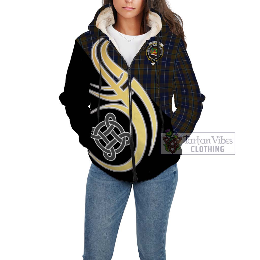 Douglas Brown Tartan Sherpa Hoodie with Family Crest and Celtic Symbol Style Unisex - Tartan Vibes Clothing