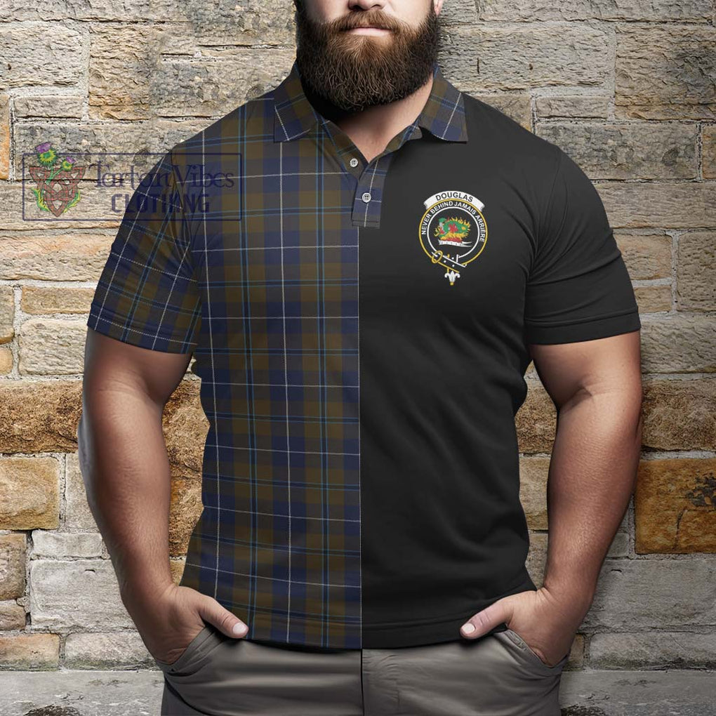 Douglas Brown Tartan Polo Shirt with Family Crest and Half Of Me Style - Tartanvibesclothing Shop