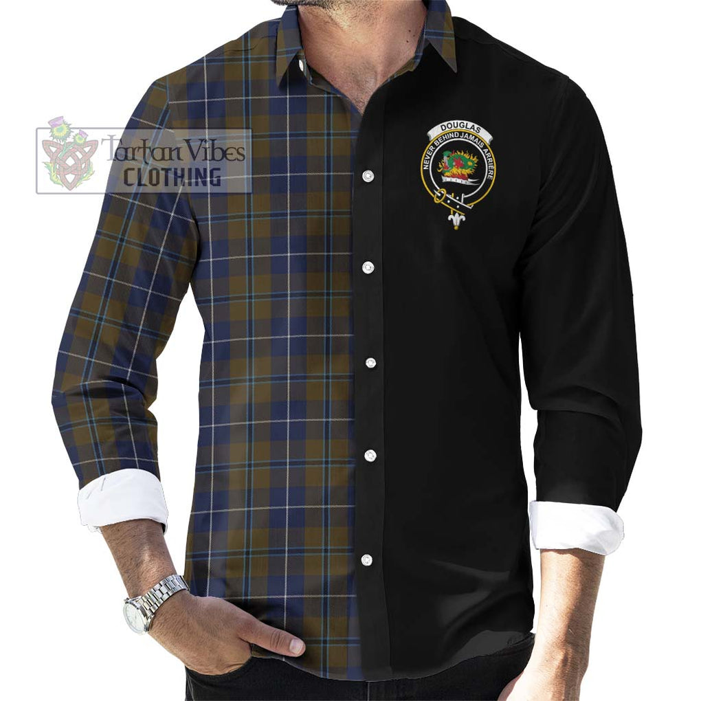 Douglas Brown Tartan Long Sleeve Button Shirt with Family Crest and Half Of Me Style - Tartanvibesclothing Shop