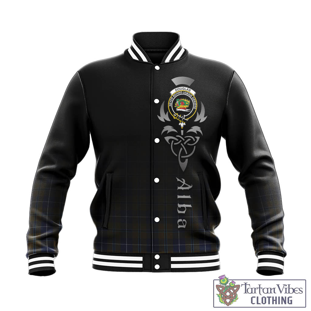 Tartan Vibes Clothing Douglas Brown Tartan Baseball Jacket Featuring Alba Gu Brath Family Crest Celtic Inspired