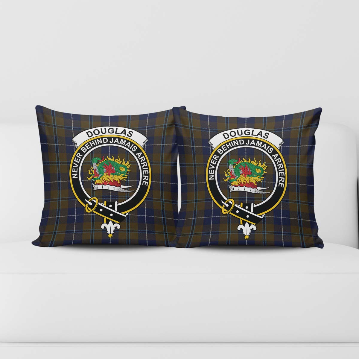 Douglas Brown Tartan Pillow Cover with Family Crest - Tartanvibesclothing