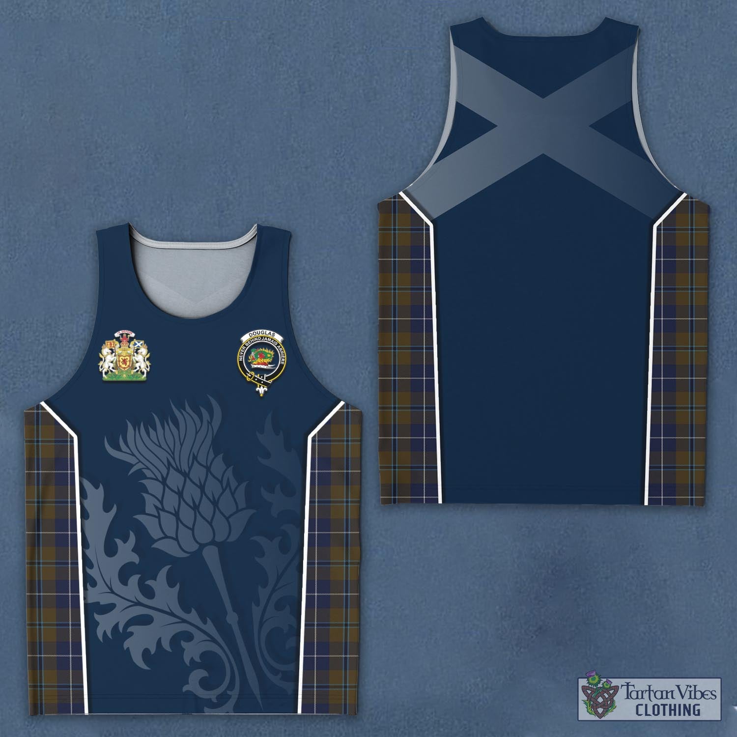 Tartan Vibes Clothing Douglas Brown Tartan Men's Tanks Top with Family Crest and Scottish Thistle Vibes Sport Style