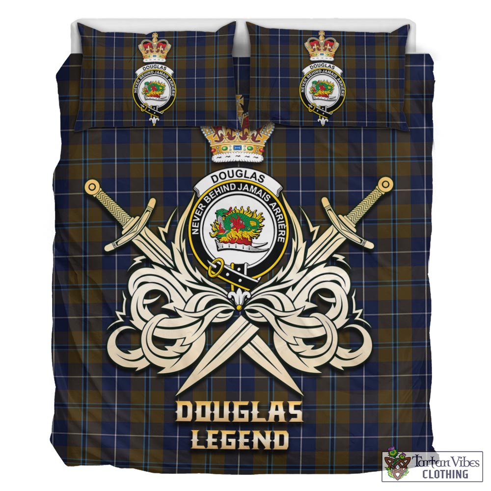 Tartan Vibes Clothing Douglas Brown Tartan Bedding Set with Clan Crest and the Golden Sword of Courageous Legacy