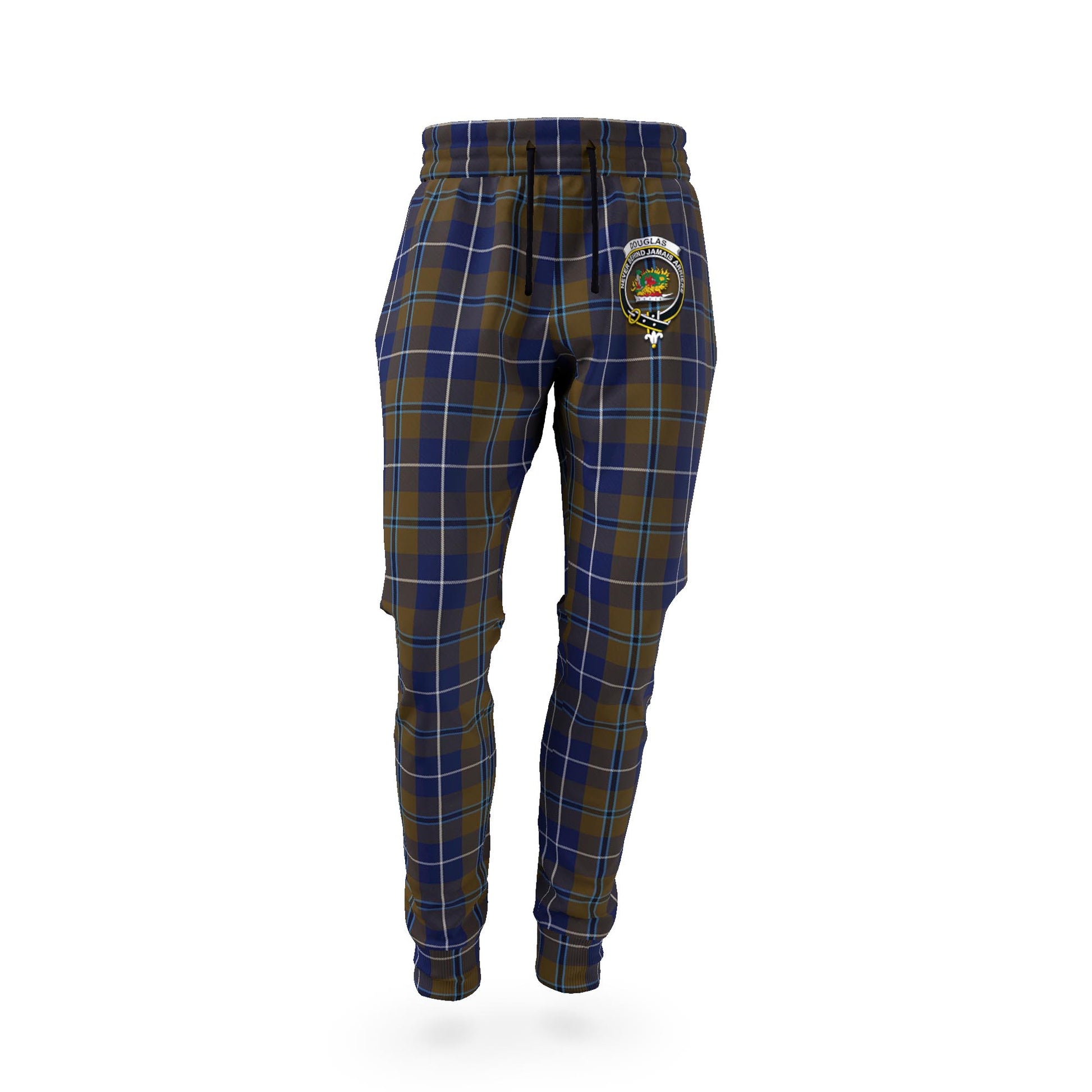 Douglas Brown Tartan Joggers Pants with Family Crest - Tartan Vibes Clothing