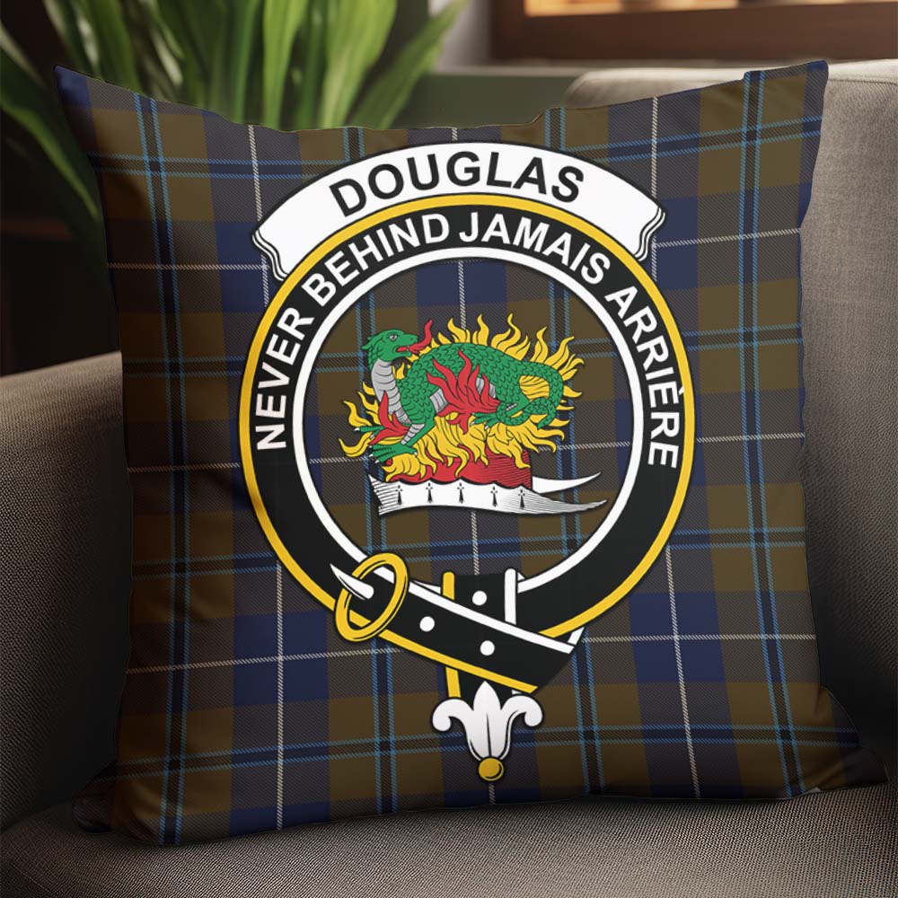 Douglas Brown Tartan Pillow Cover with Family Crest - Tartanvibesclothing