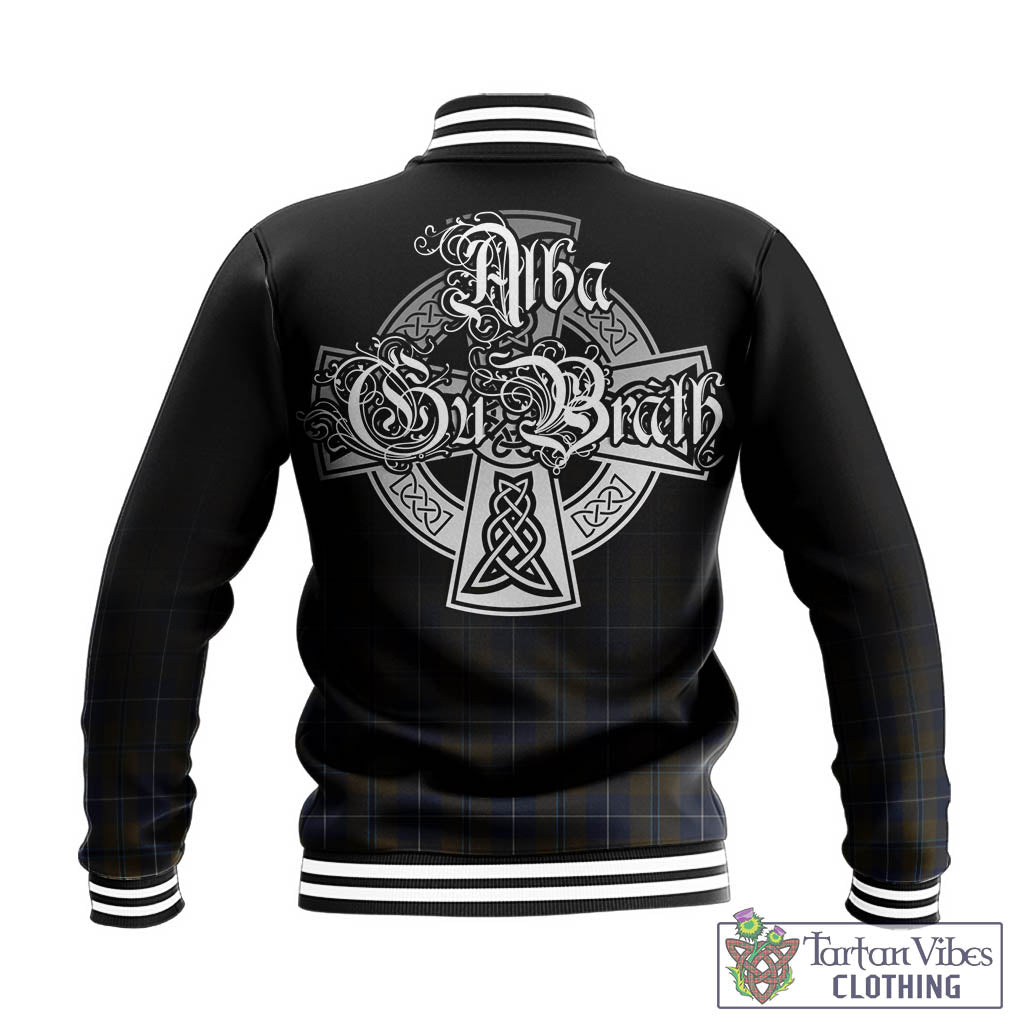 Tartan Vibes Clothing Douglas Brown Tartan Baseball Jacket Featuring Alba Gu Brath Family Crest Celtic Inspired