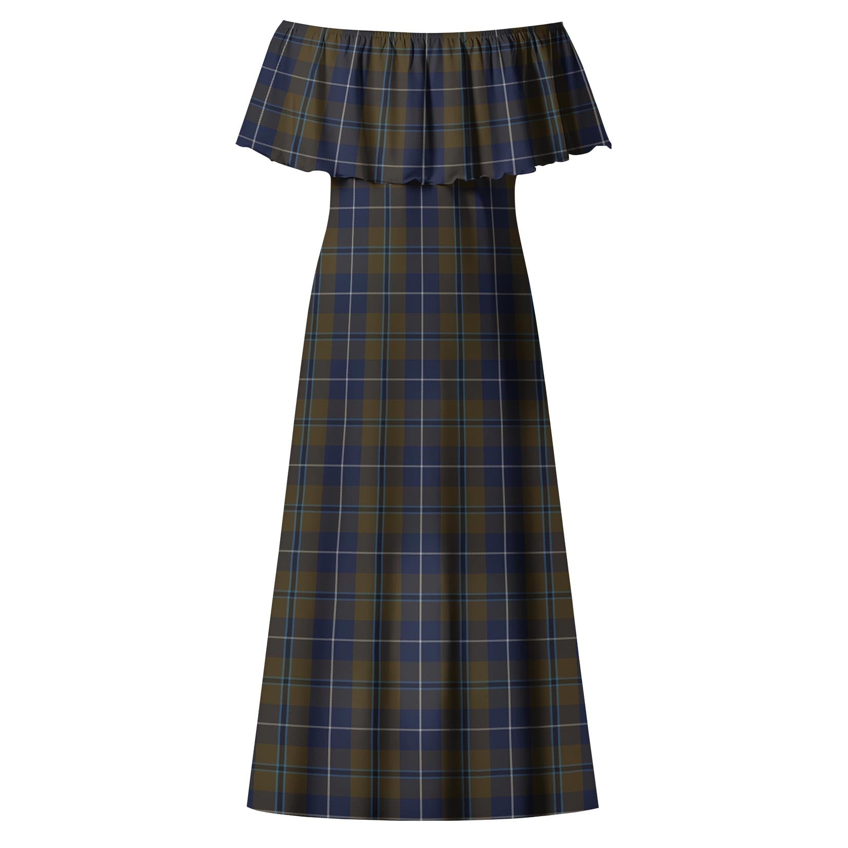 Douglas Brown Tartan Off Shoulder Long Dress - Tartanvibesclothing