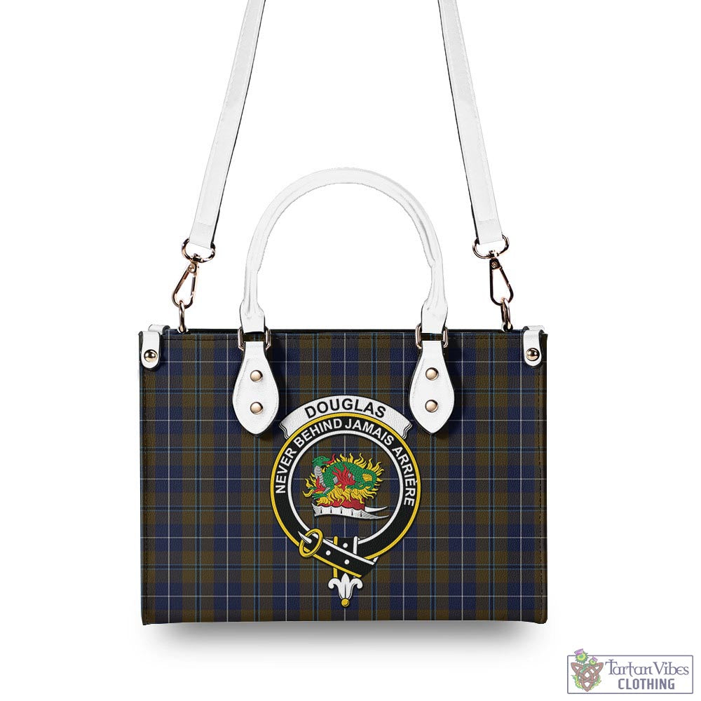 Tartan Vibes Clothing Douglas Brown Tartan Luxury Leather Handbags with Family Crest